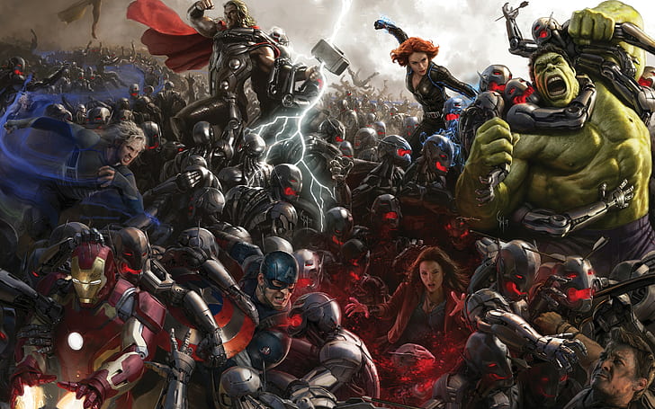 Captain America, Avengers: Age of Ultron, Scarlett Johansson, The Avengers, Hulk, Hawkeye, Thor, Black Widow, Scarlet Witch, Iron Man, Elizabeth Olsen, Quicksilver, HD tapet