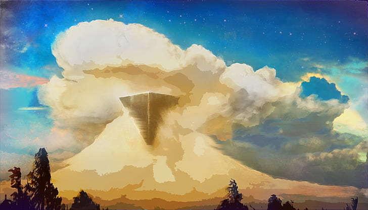 جبل مع لوحة الضباب ، الغيوم ، الفضاء ، المناظر الطبيعية، خلفية HD