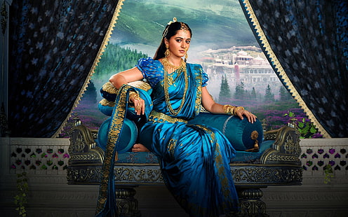 Актриси, Анушка Шети, актриса, брюнетка, индийка, сари, HD тапет HD wallpaper