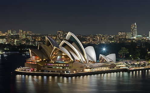 Операта в Сидни, Австралия, вечер, опера, театър, река, забележителност, HD тапет HD wallpaper