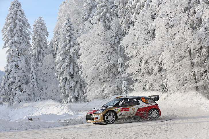 Зима, сняг, гора, Citroen, DS3, WRC, рали, страничен изглед, HD тапет
