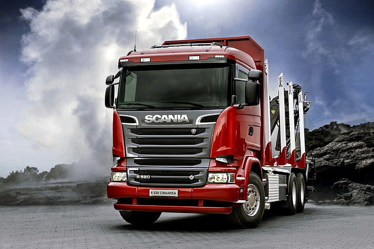 red and white Scania truck, truck, Scania, 2013, 6x4, machinery, R520, HD wallpaper