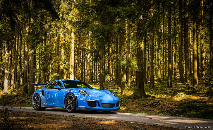 911, Porsche, Azul, Verde, Tarde, GT3 RS, Bosque, VAG, Fondo de pantalla HD