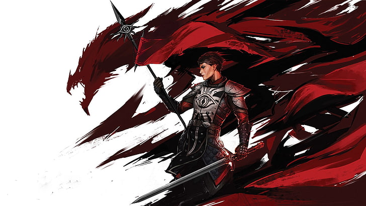 woman holding sword digital artwork, video games, Dragon Age Inquisition, Cassandra Pentaghast, HD wallpaper