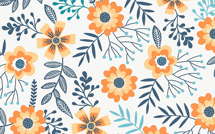Tekstur, daun, biru, pola, oranye, bunga, kertas, Wallpaper HD