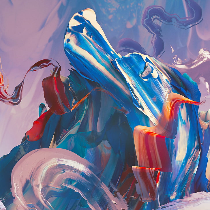 blaue, rote und lila abstrakte Malerei, Tapete, Abstraktion, Beamter, OnePlus, HD-Hintergrundbild