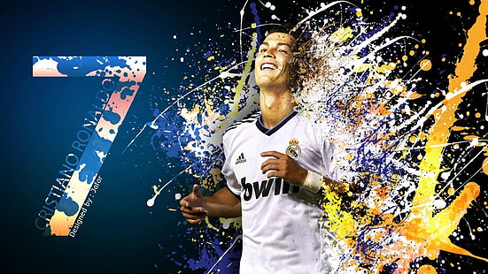 мужская белая рубашка с V-образным вырезом adidas, футбол, Криштиану Роналду, Реал Мадрид С.Ф., HD обои HD wallpaper
