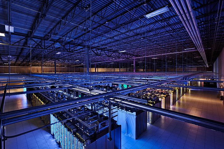 graues Supercomputer-Grundstück, Google, Rechenzentren, dedizierte Server, Server, Speicher, HD-Hintergrundbild