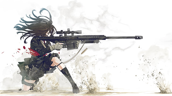 аниме, снайперская девушка, профиль, пули, аниме, HD обои