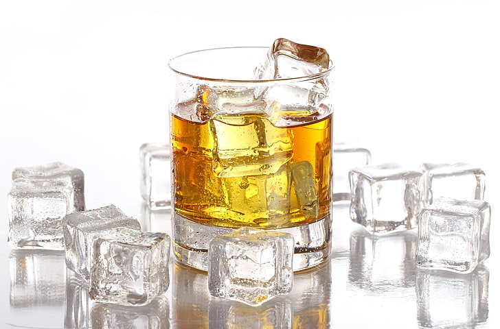 bicchiere, whisky, cubetti di ghiaccio, Sfondo HD