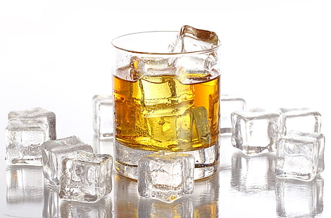 cam, viski, buz küpleri, HD masaüstü duvar kağıdı HD wallpaper