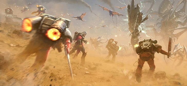 Menschen kämpfen gegen Monster Digitale Tapeten, Space Marines, Warhammer 40.000, Science Fiction, Raumkunst, Tyranniden, HD-Hintergrundbild