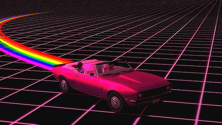 Künstlerisch, Retro Wave, Auto, Pink, Regenbogen, Vaporwave, HD-Hintergrundbild