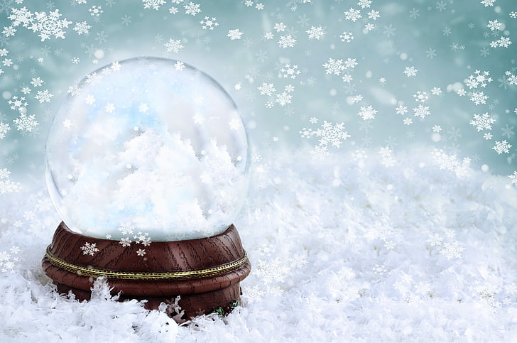 snow globe, winter, glass, snowflakes, background, ball, HD wallpaper