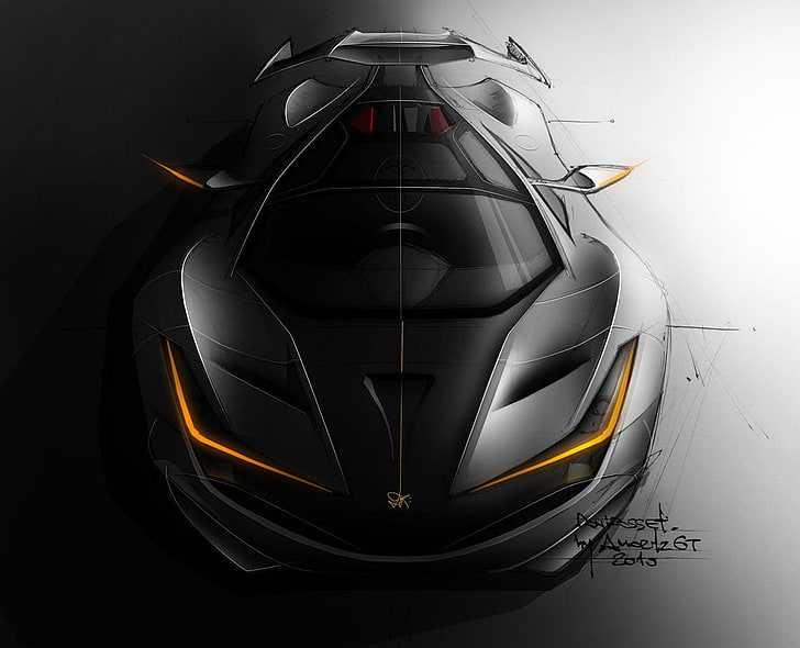 sketsa mobil sport hitam, mobil konsep, menggambar, Wallpaper HD