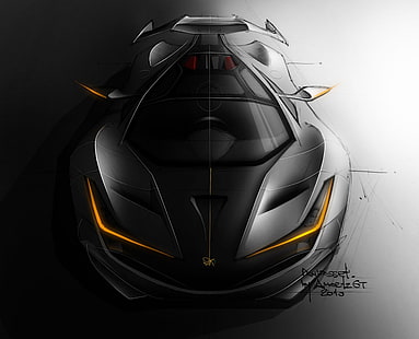szkic czarnego samochodu sportowego, samochody koncepcyjne, rysunek, Tapety HD HD wallpaper