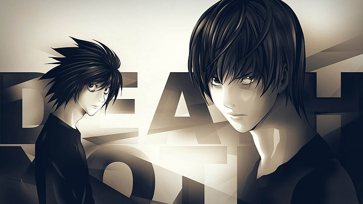 Death Note wallpaper, anime, Death Note, Lawliet L, Yagami Light, anime boys, HD wallpaper