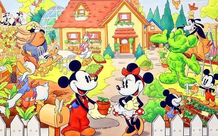 Ilustrasi Mickey dan Minnie Mouse, Disney, Wallpaper HD
