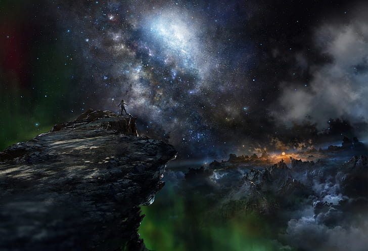 awan, malam, langit, bintang, seni digital, Wallpaper HD