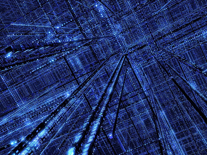 wallpaper digital biru dan hitam, terang, biru, matriks, Wallpaper HD