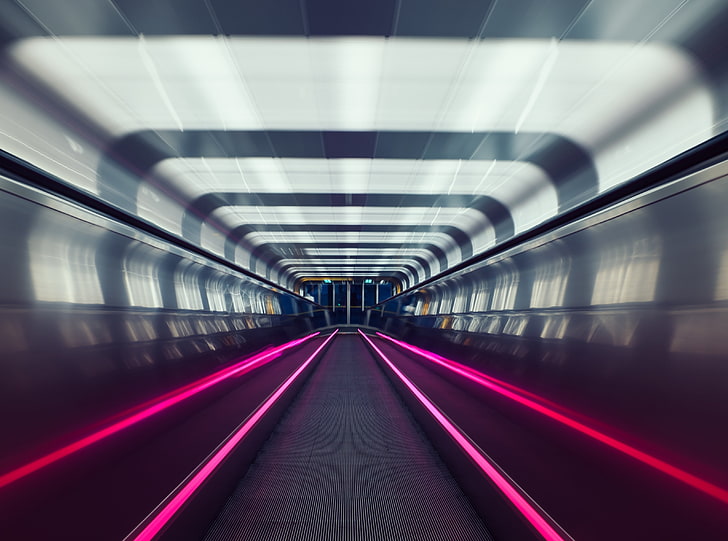 Metro de Oslo, camino negro y rosa, artístico, urbano, luces, metal, túnel, metro, oslo, transporte, Fondo de pantalla HD