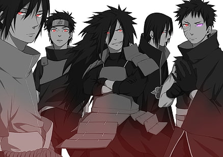 Ilustrasi klan Naruto Uchiha, Anime, Naruto, Itachi Uchiha, Madara Uchiha, Obito Uchiha, Sasuke Uchiha, Shisui Uchiha, Wallpaper HD HD wallpaper