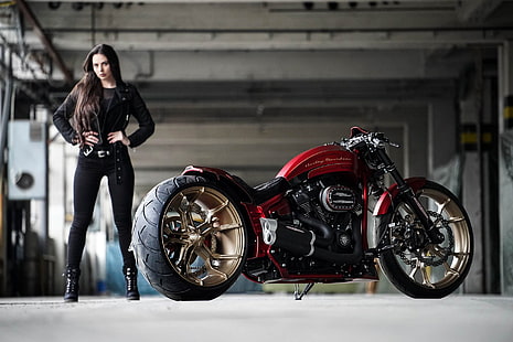 Motorcyklar, flickor och motorcyklar, Biker, anpassad motorcykel, Harley-Davidson, Thunderbike Customs, Woman, HD tapet HD wallpaper
