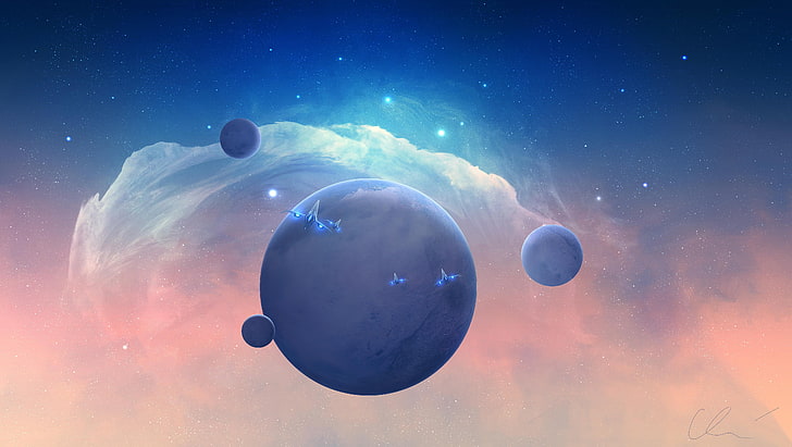 иллюстрация нескольких планет, научная фантастика, планета, цифровое искусство, HD обои