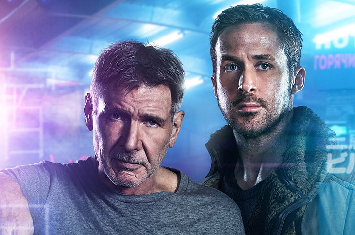 رجل يرتدي تي شيرت رمادي وأسود برقبة دائرية ، Blade Runner 2049 ، Ryan Gosling ، ضابط K ، Harrison Ford ، Rick Deckard، خلفية HD