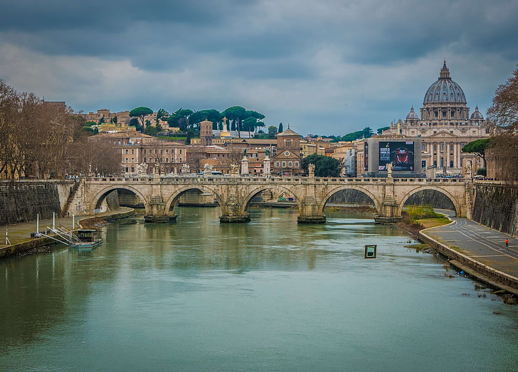 建築、大聖堂、橋、大聖堂、カトリック、カトリック、教会、有名な、イタリア語、イタリア、川、ローマ、ローマ、聖ピーター大聖堂、テヴェレ川、テヴェレ川、 HDデスクトップの壁紙
