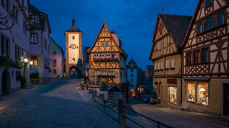 Jerman, Bayern, Gereja, jalan-jalan, Rothenburg, Wallpaper HD