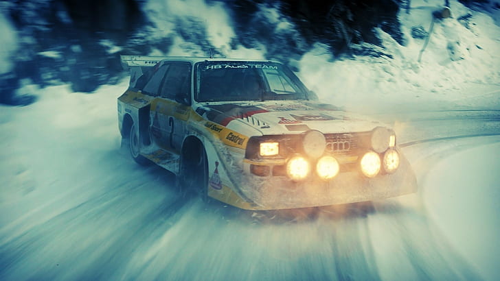 vehicle, car, audi quattro, drift, Audi, rally cars, snow, racing, HD wallpaper