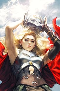 Thor, Artgerm, Marvel Comics, fumetti, fumetti, fumetti, supereroi, Jane Foster, The Avengers, Sfondo HD HD wallpaper