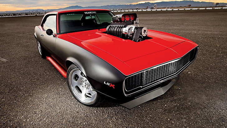 червено и черно Dodge Charger мускулна кола, кола, тунинг, Chevrolet Camaro, HD тапет