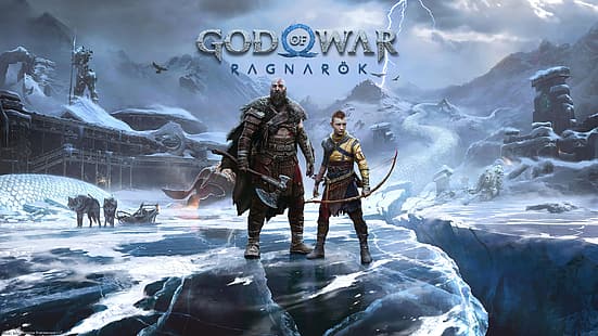 God of War Ragnarök, God of War, Kratos, videogames, obras de arte, PlayStation, Atreus, personagens de videogame, HD papel de parede HD wallpaper