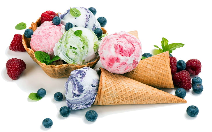 ice cream, food, fruit, berries, HD wallpaper