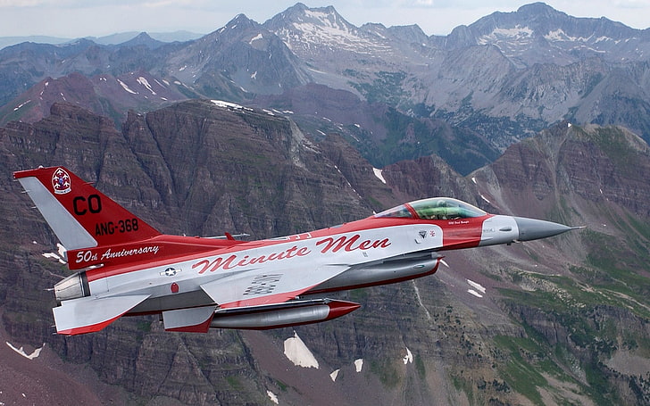 F 16 Minutemen, jet tempur pria putih dan merah menit, Pesawat / Pesawat, pesawat, pesawat, Wallpaper HD