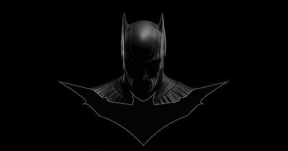 Batman, DC Comics, seni komik, minimalis, hitam, logo, sayap kelelawar, Wallpaper HD HD wallpaper