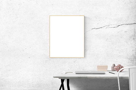 architecture, blank, box, clean, computer, contemporary, empty, flower, furniture, indoors, interior design, laptop, mockup, pen, picture frame, poster, table, vase, vintage, wall, HD wallpaper HD wallpaper