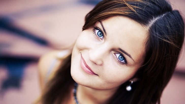 mata biru, mata, wanita, berambut cokelat, wajah, Wallpaper HD