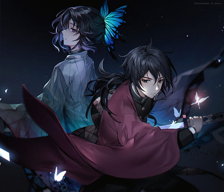 أنيمي ، قاتل الشياطين: Kimetsu no Yaiba و Giyuu Tomioka و Shinobu Kochou، خلفية HD