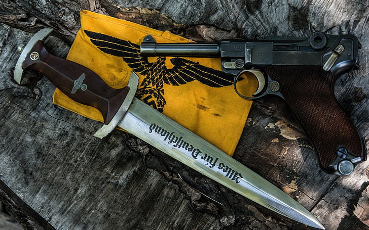 luger p08 gun pistol weapon knife nazi eagle reichsadler, HD wallpaper