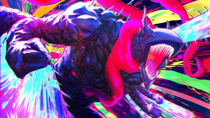 Denji (Chainsaw Man), Chainsaw Man, tentacles, colorful, HD wallpaper