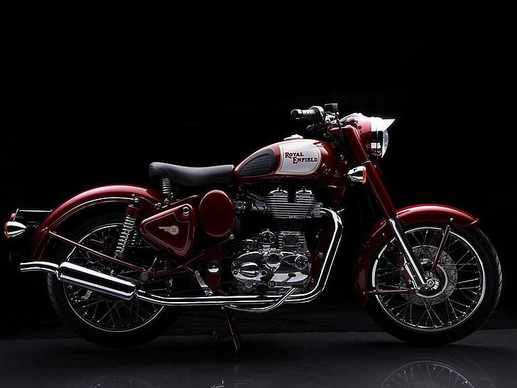 Royal Enfield Bullet 500 Klasik, kırmızı ve siyah standart motosiklet, Motosiklet, Royal Enfield, HD masaüstü duvar kağıdı