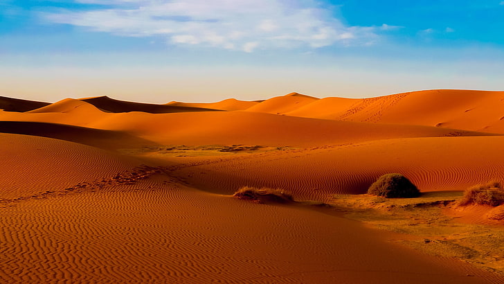 landscape photography of desert, desert, nature, landscape, dune, sand, Sahara, Morocco, orange, HD wallpaper