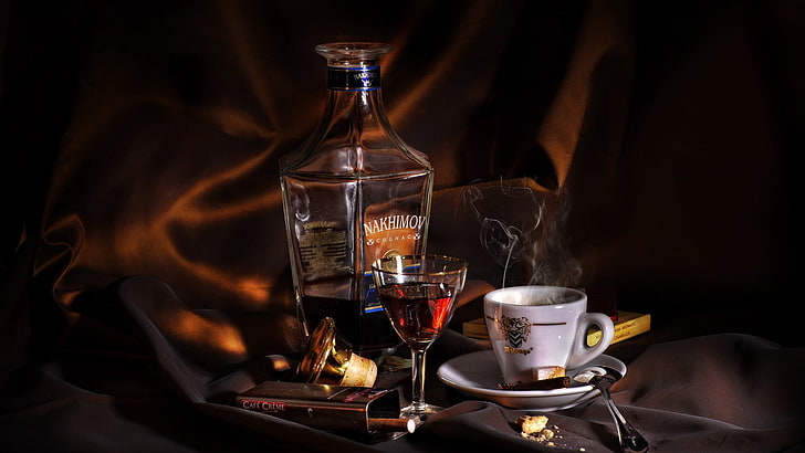 clear liquor bottle, whisky, coffee, drink, HD wallpaper