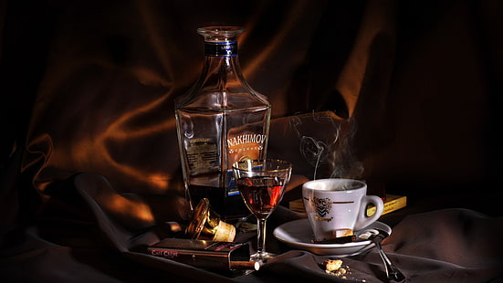 clear liquor bottle, whisky, coffee, drink, HD wallpaper HD wallpaper