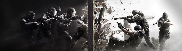 carta da parati duello soldato, poster Call of Duty, Rainbow Six: Siege, display multiplo, videogiochi, Sfondo HD