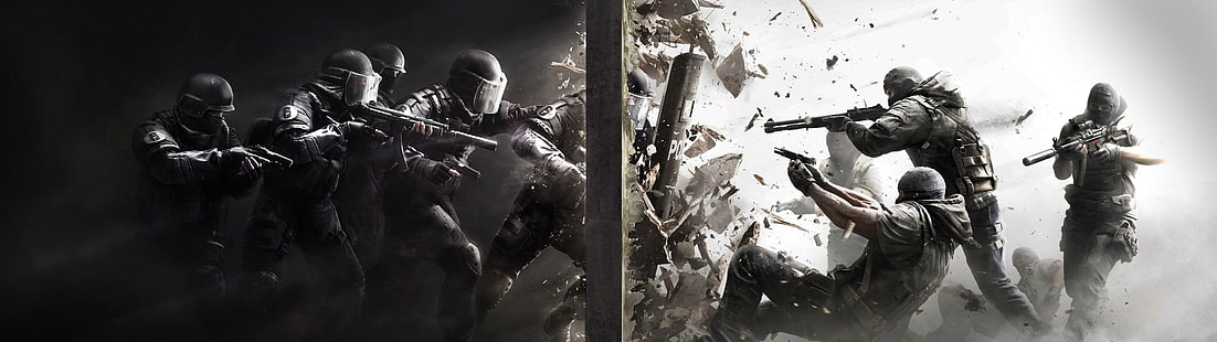 tapeta z pojedynkiem żołnierza, plakat Call of Duty, Rainbow Six: Siege, wyświetlanie wielokrotne, gry wideo, Tapety HD HD wallpaper
