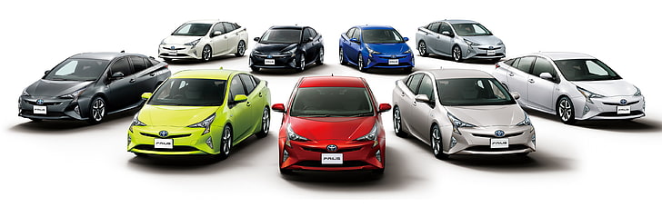 Toyota Prius, รถยนต์, ยานพาหนะ, รถยนต์ไฟฟ้า, จอคู่, จอแสดงผลหลายจอ, พื้นหลังเรียบง่าย, วอลล์เปเปอร์ HD